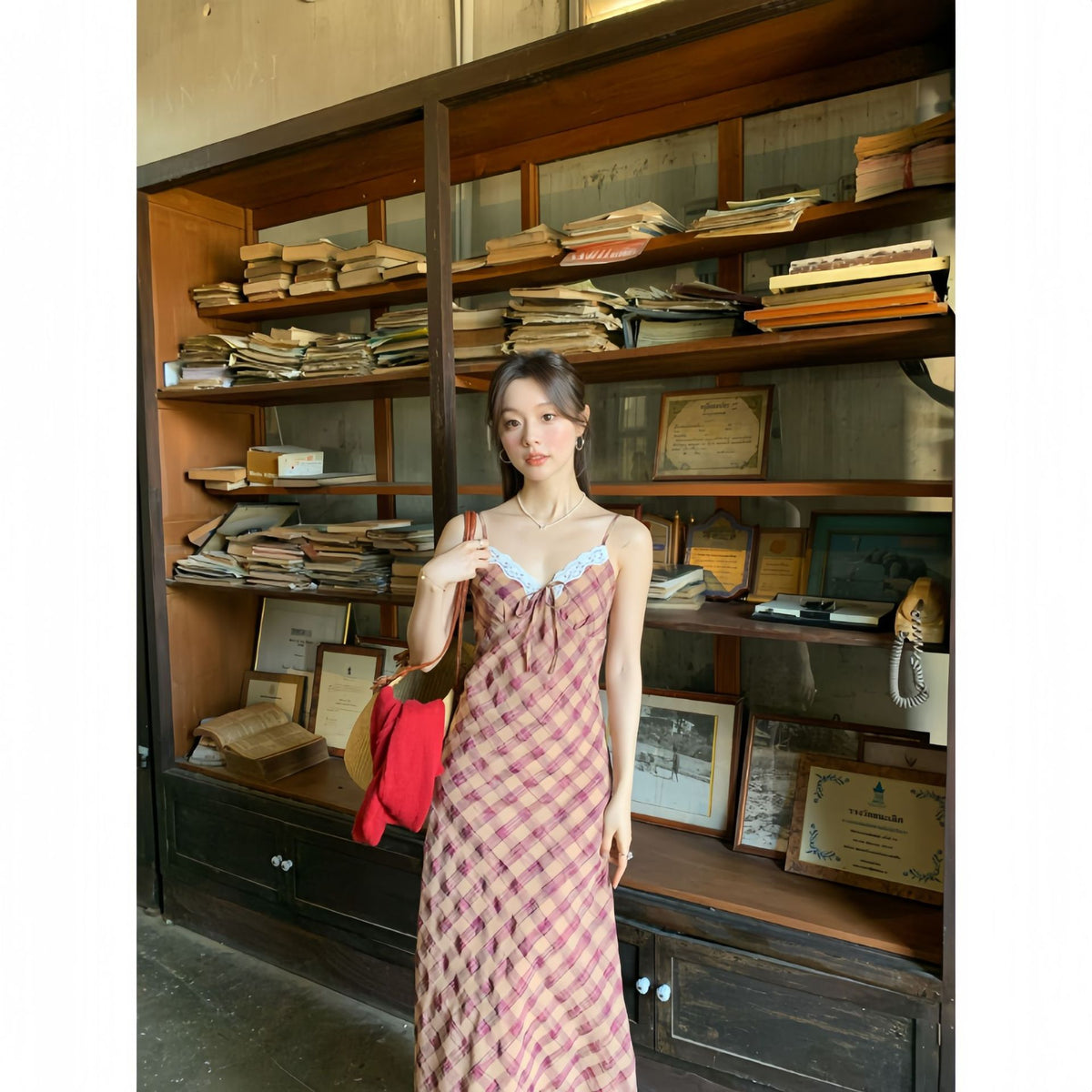 Holiday plaid camisole dress for women
