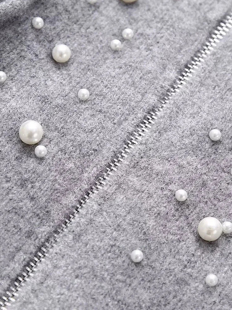 Women Cropped Jacket Fashion Artificial Pearls Knitted Coat Woman Long Sleeve Autumn Bomber Jackets For Women Short Coats