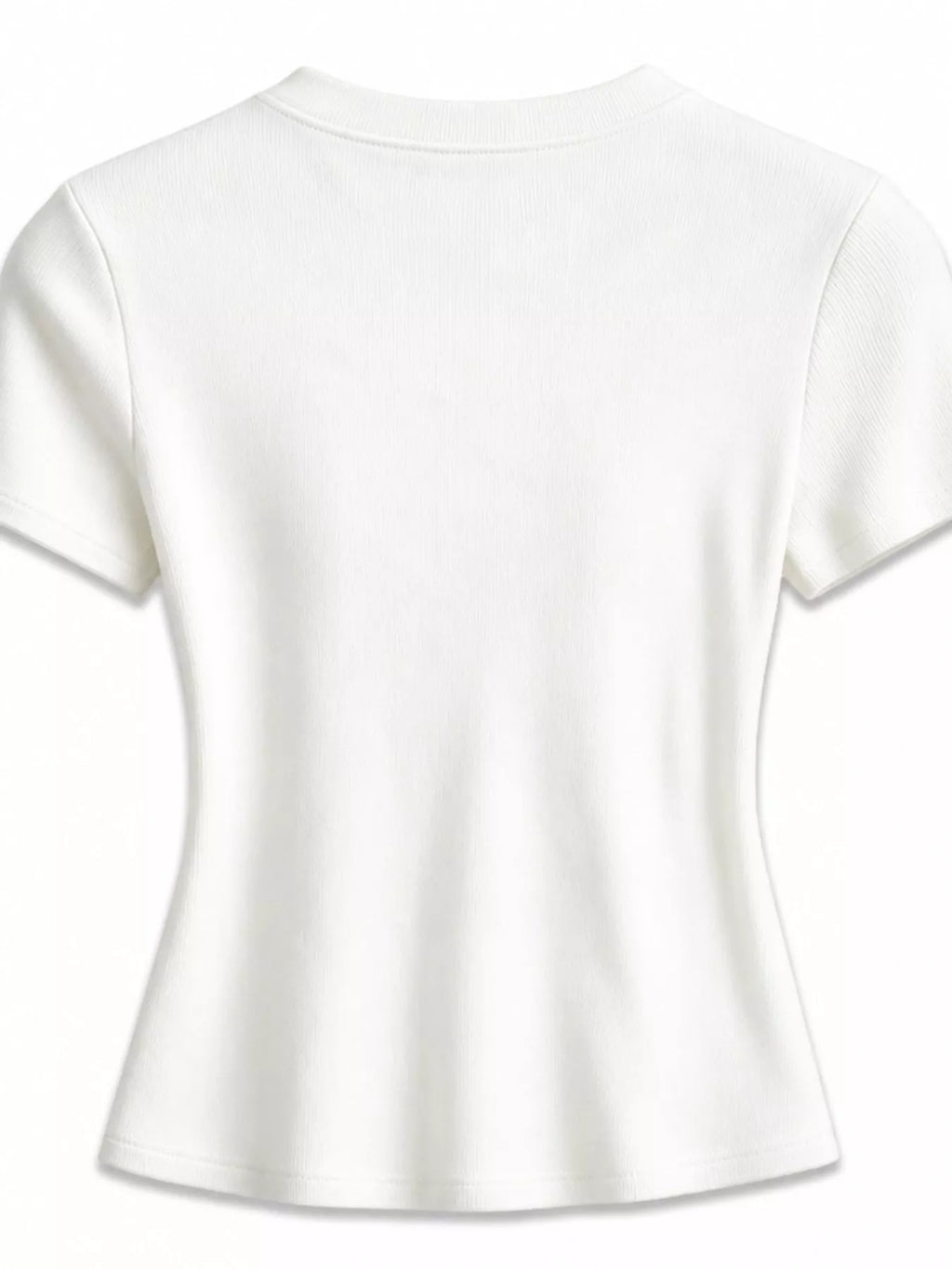 Slim-fit crew neck basic T-shirt by Trendsi, shown in a neutral color, with a close-up view of the soft, fitted fabric.
