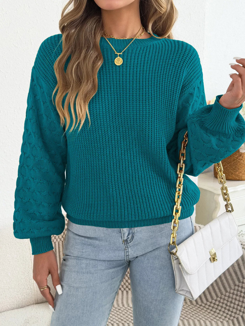 Textured dropped shoulder sweater, view 2