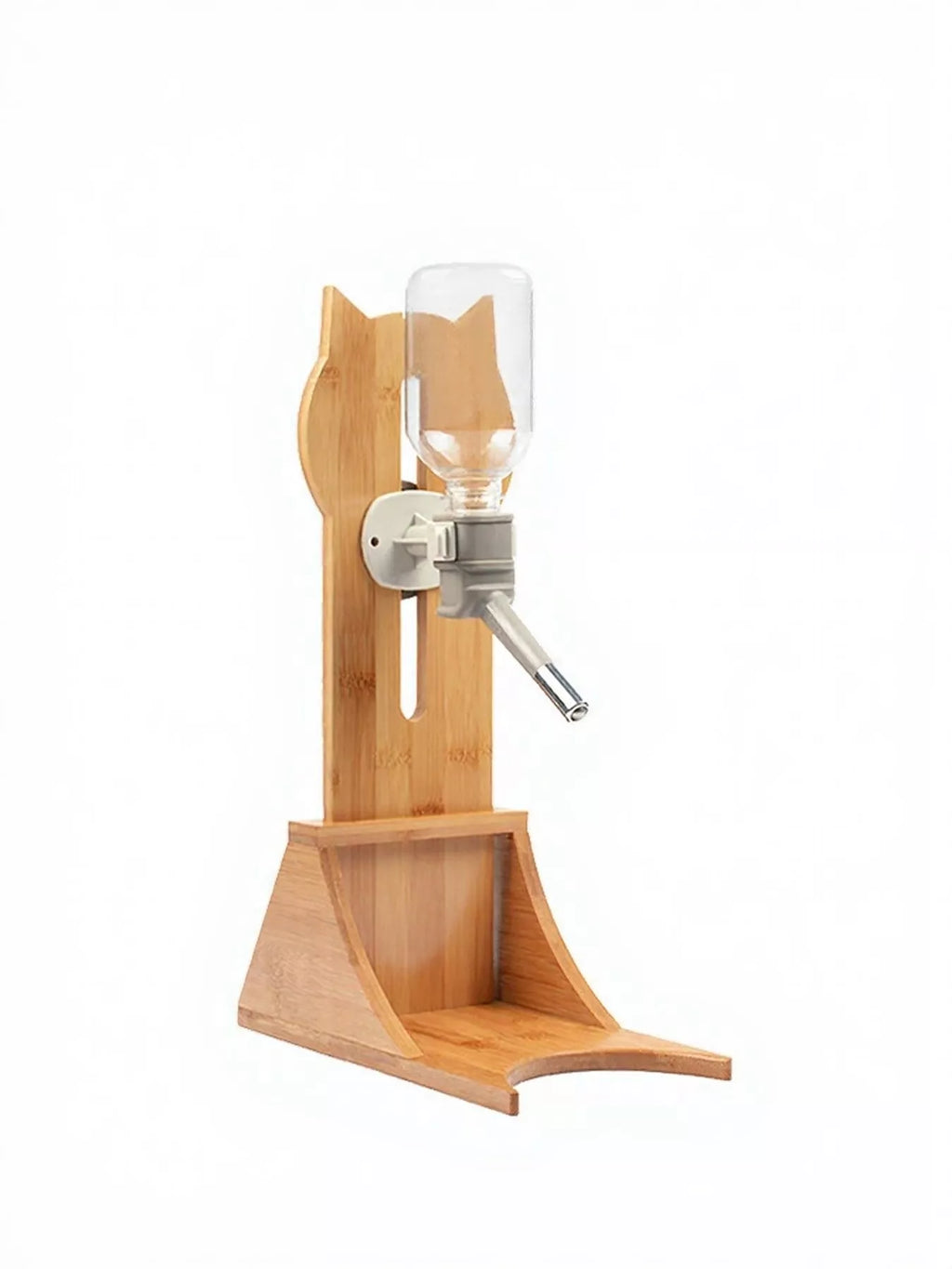 Wooden pet water dispenser by Trendsi with a sleek design, featuring a clear water bowl and smooth wooden finish.