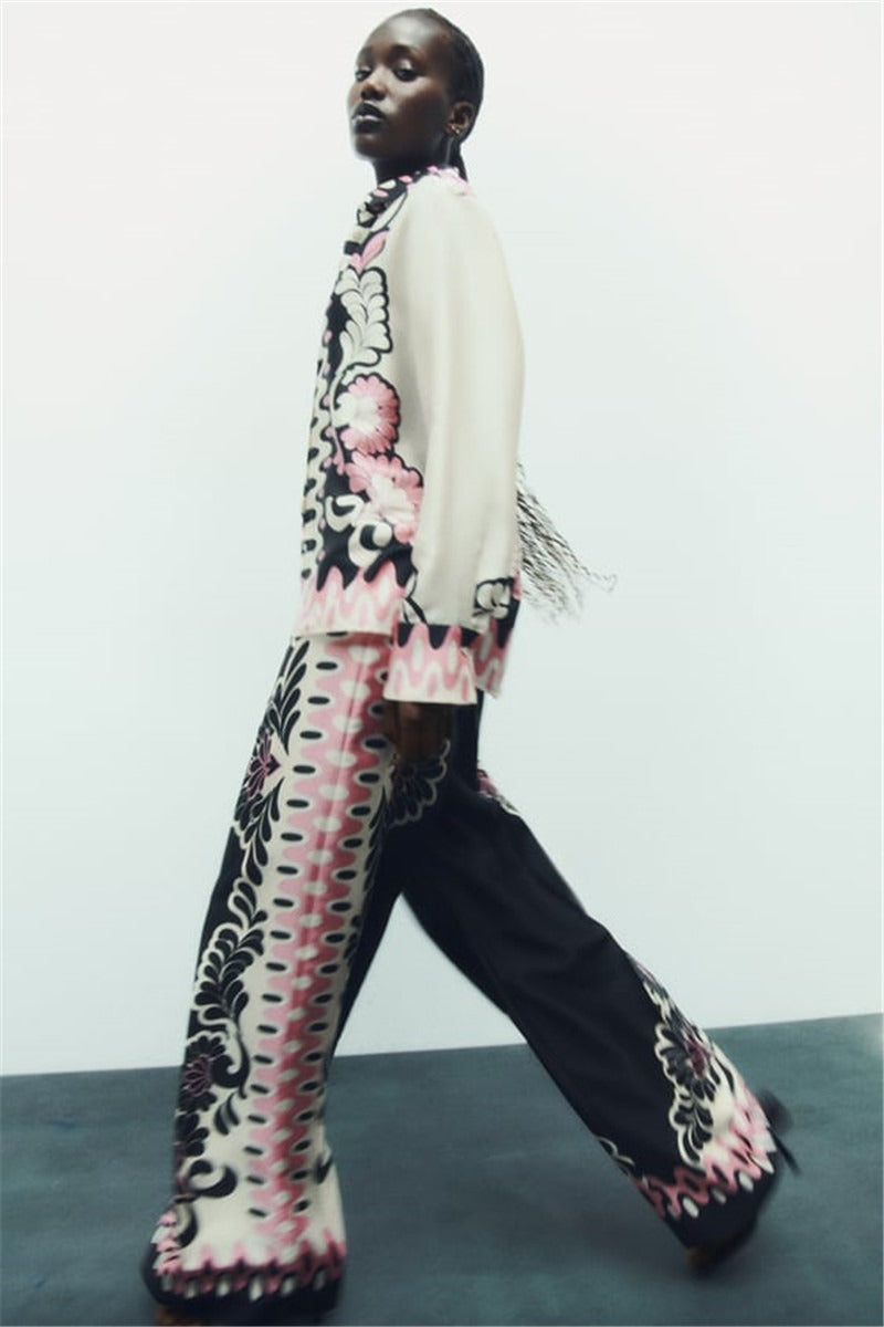 Women's Printed Long-Sleeve Shirt & Pants Set