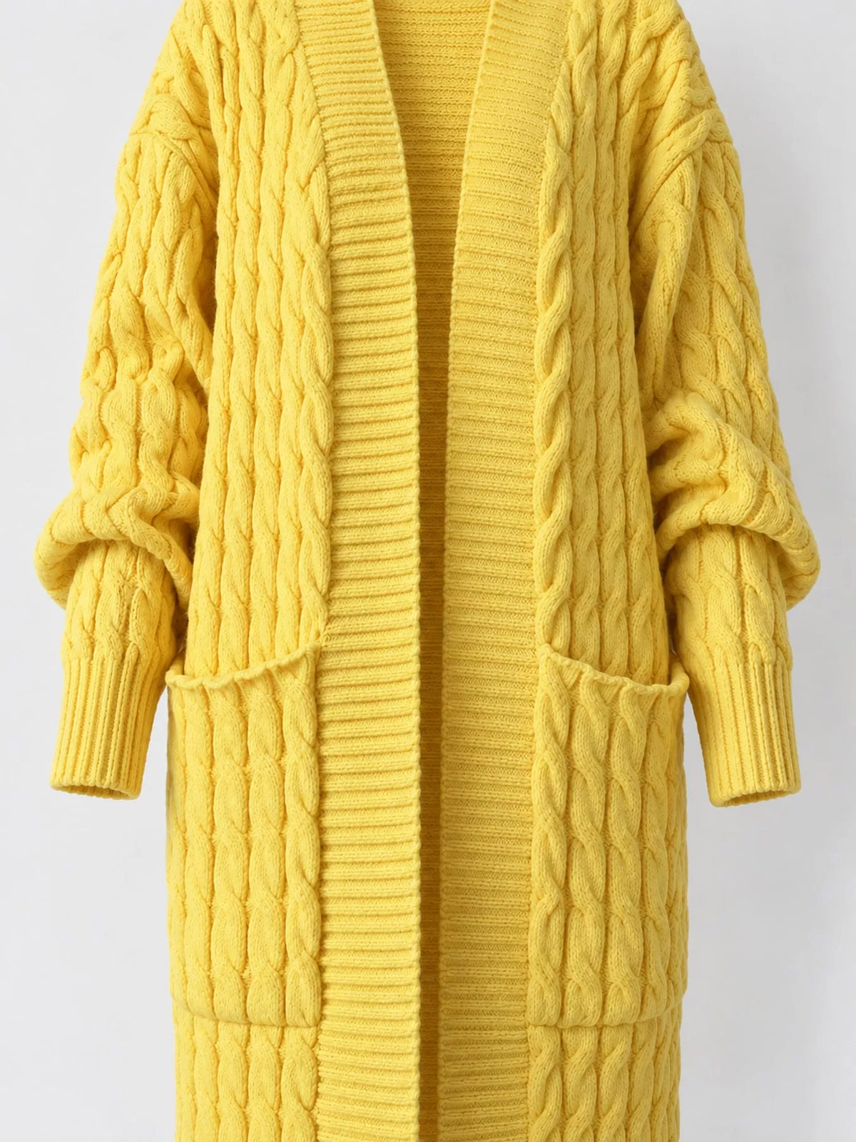 Cable knit longline open-front cardigan, view 23