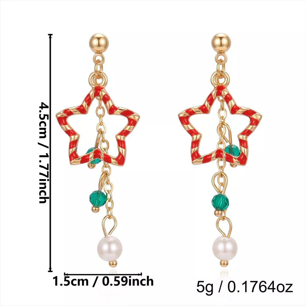 Christmas theme earrings with pearl and zircon, view 7