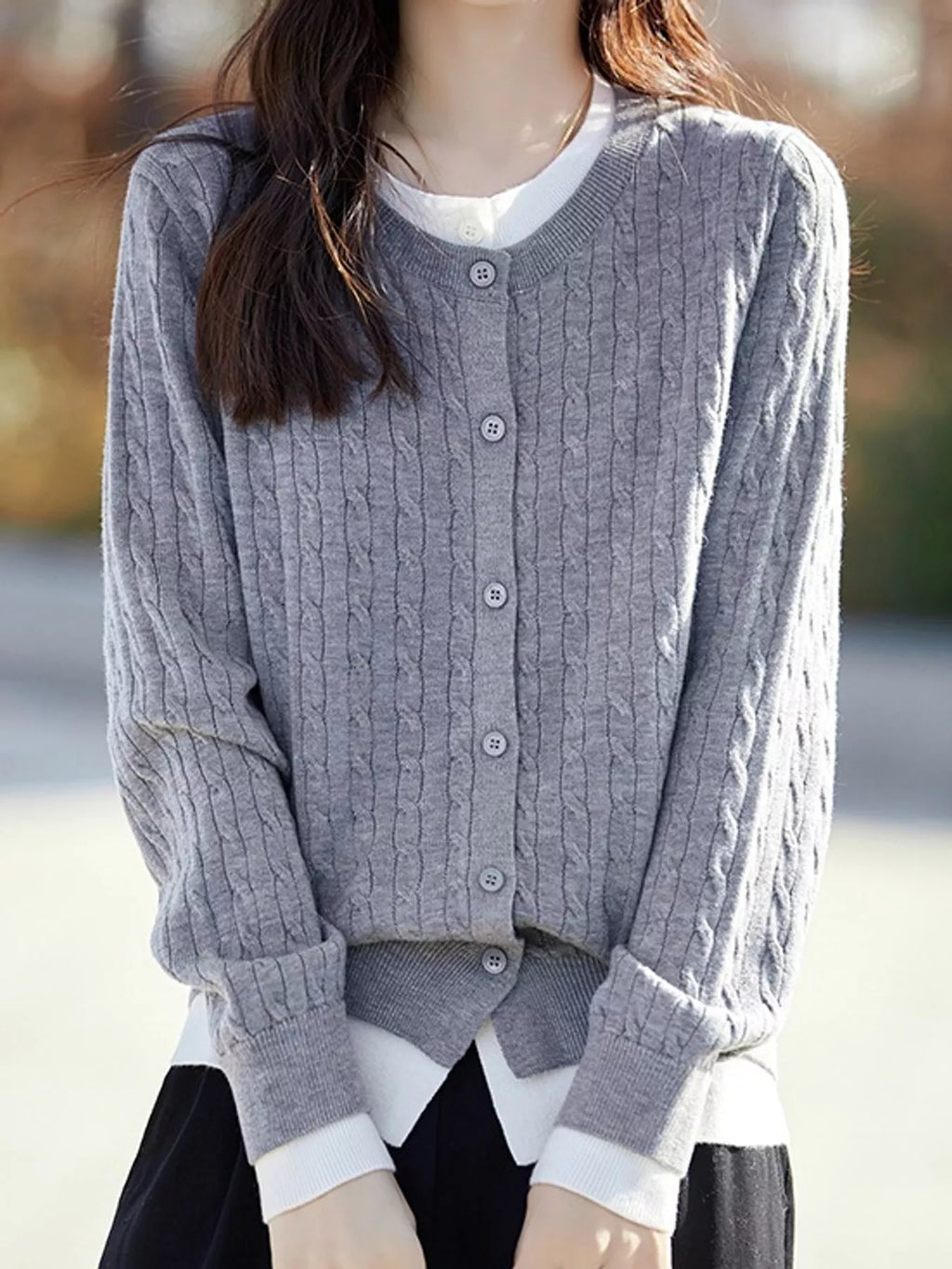 Cable-knit button-down cardigan, view 12