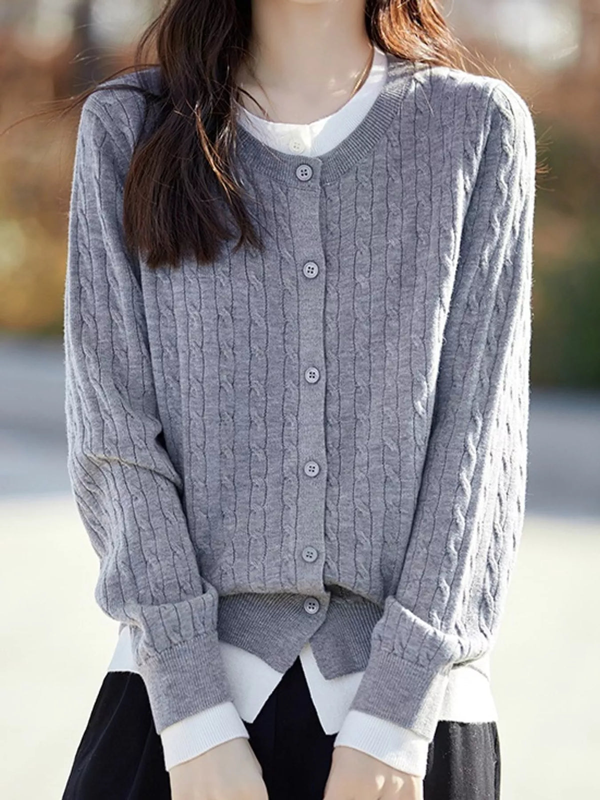 Cable-knit button-down cardigan, view 12