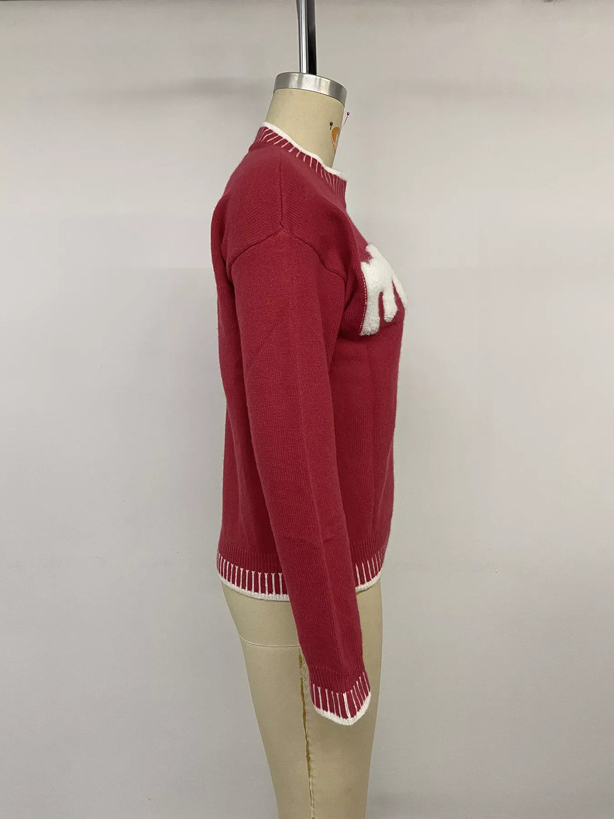 Red crew neck Christmas sweater with Merry lettering, view 12