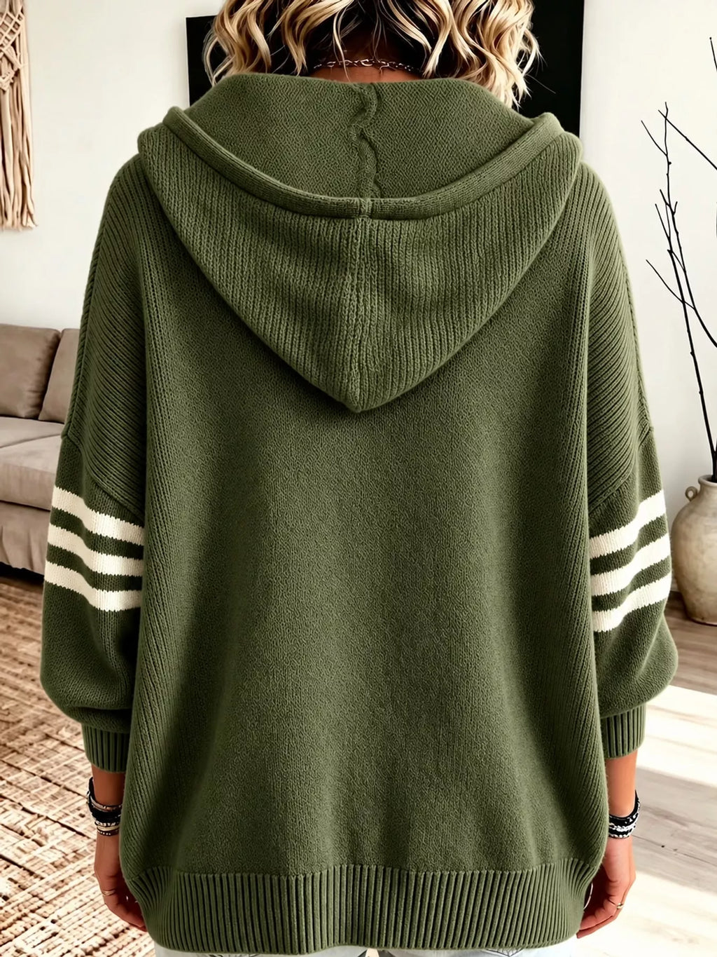 Plus size hooded zip-up knit cardigan, view 14
