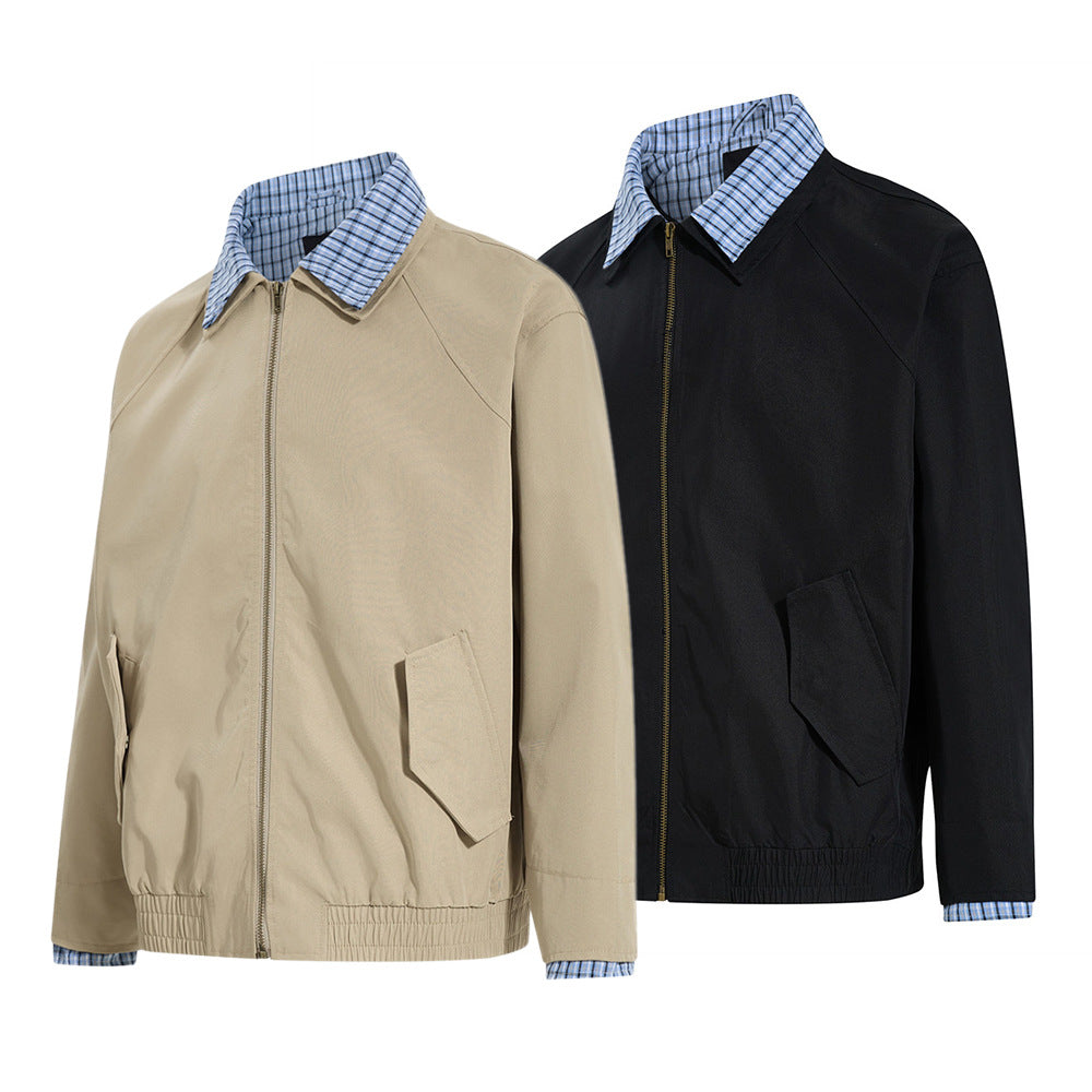 Plaid Color-Block Workwear Jacket – Black or Khaki