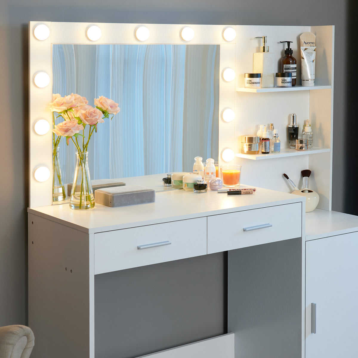 47-inch White Makeup Vanity Desk