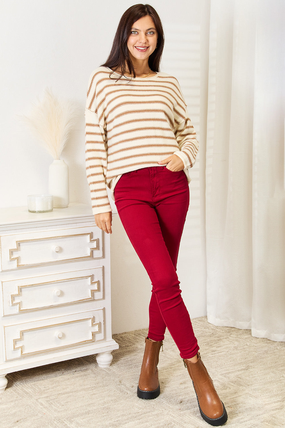 Striped boat neck sweater, view 4