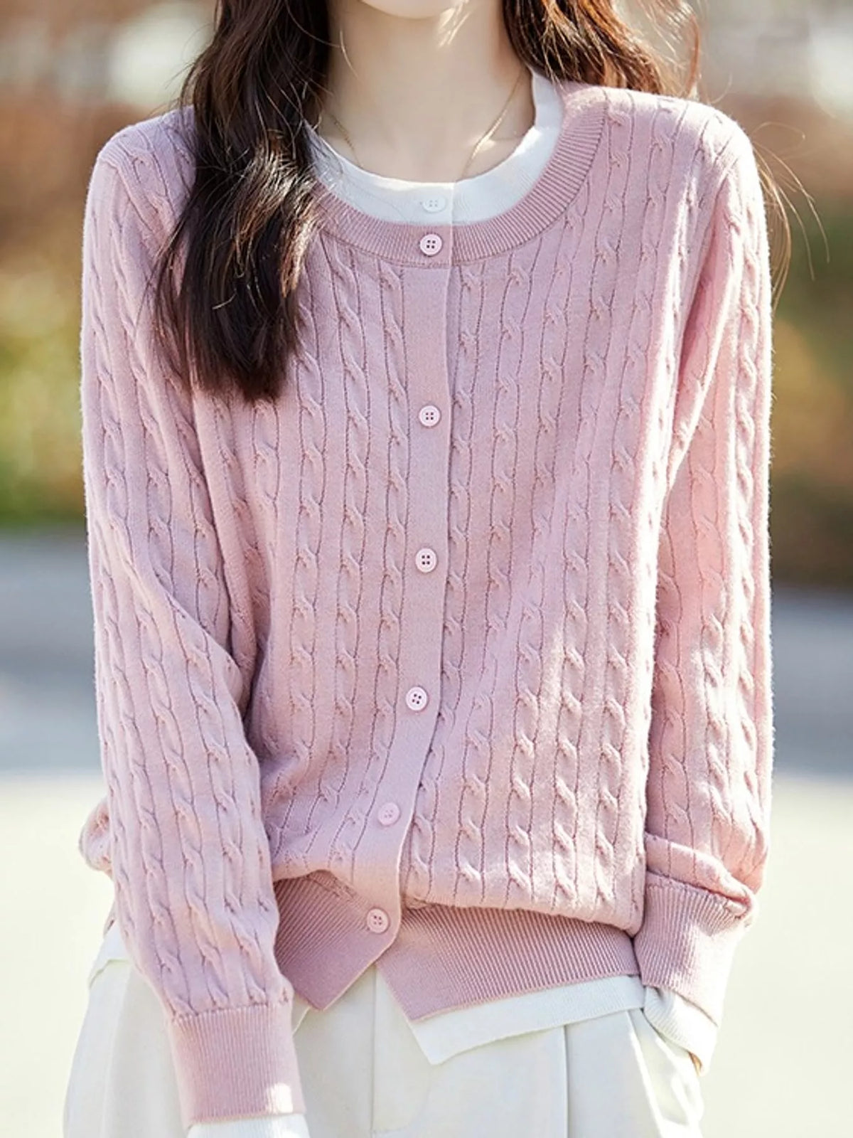 Cable-knit button-down cardigan, view 8