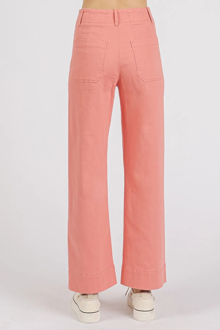 Light blue Twill Patch Pocket High Rise Wide Leg Pants from Mittoshop, styled with a relaxed fit and front patch pockets.