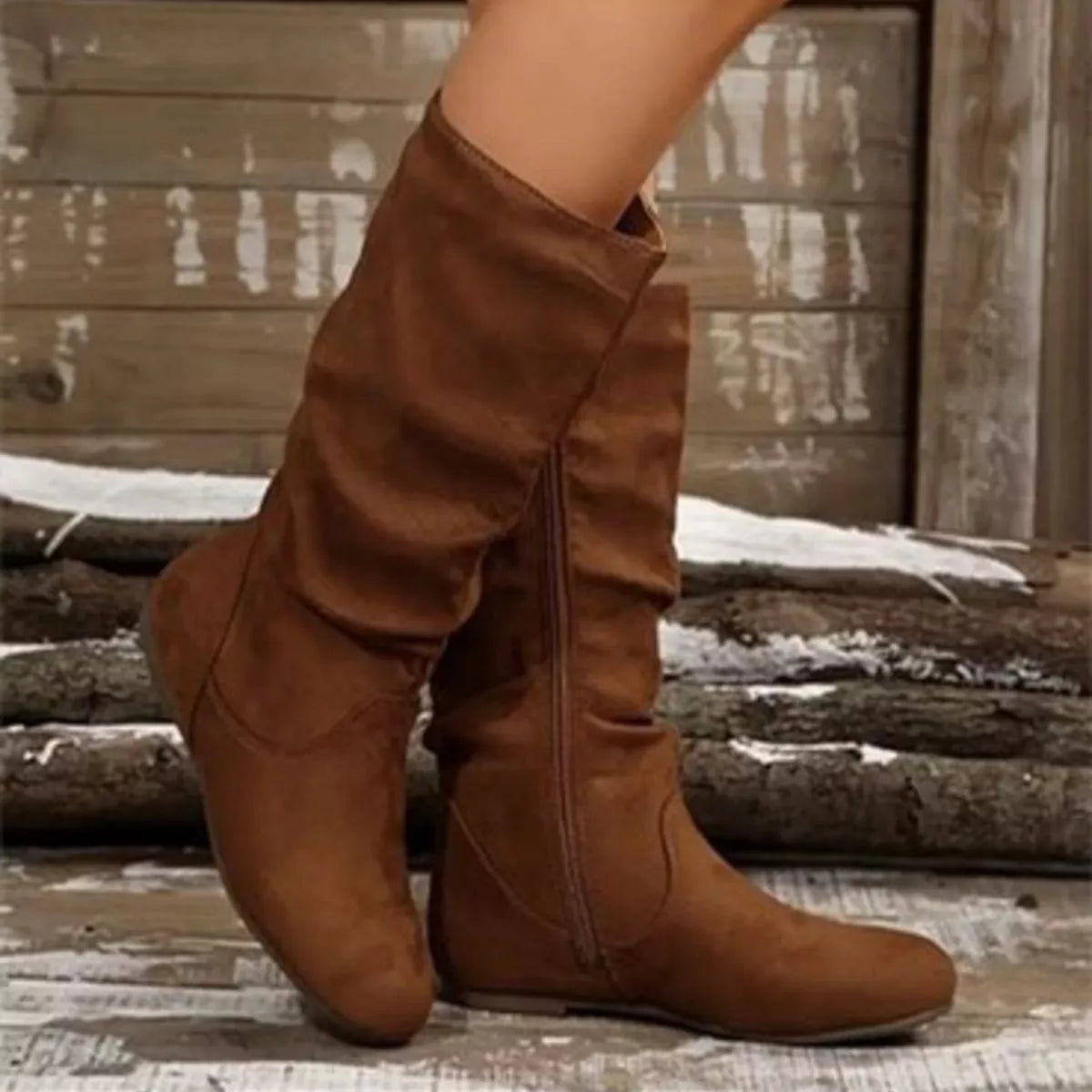 Flat slouchy boots with zipper, view 2