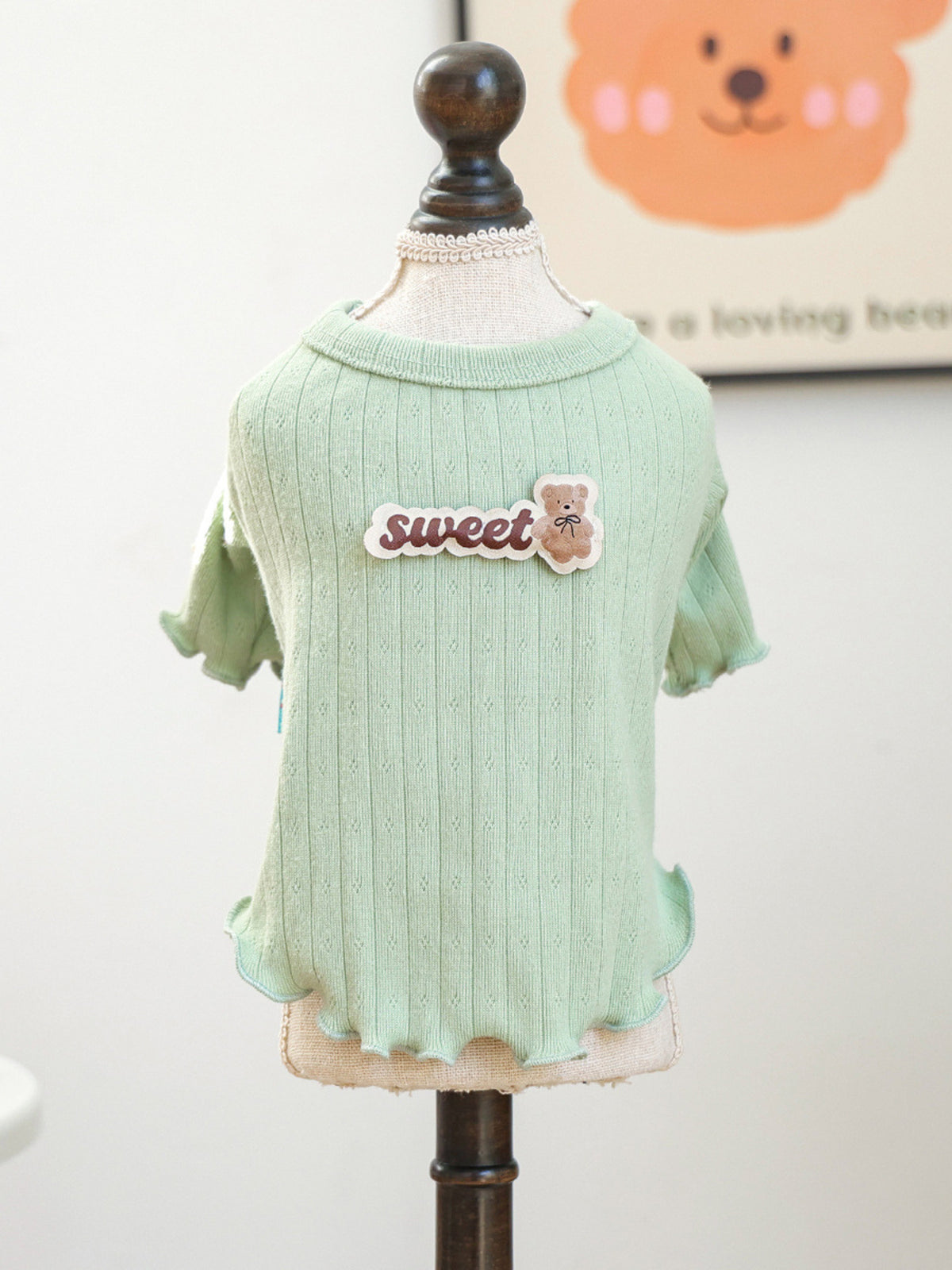 Ribbed pet top with sweet bear patch from Trendsi, featuring cozy fabric and cute bear design for small dogs or cats.