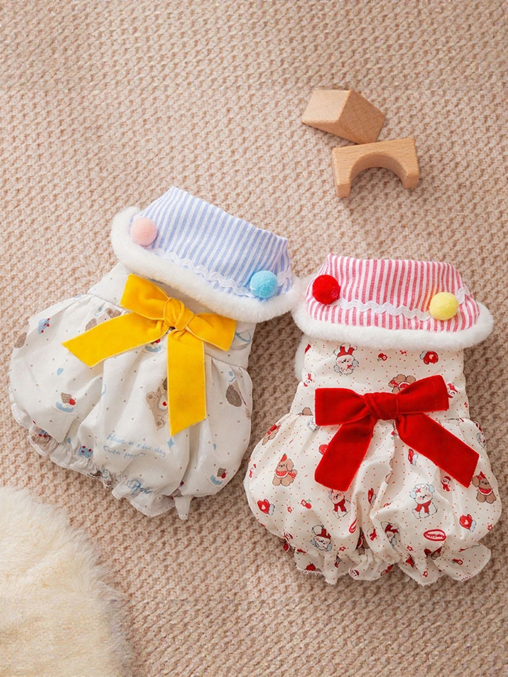 Pet dress with bow button-down design in soft fabric, featuring a stylish and adorable look for small dogs by Trendsi.