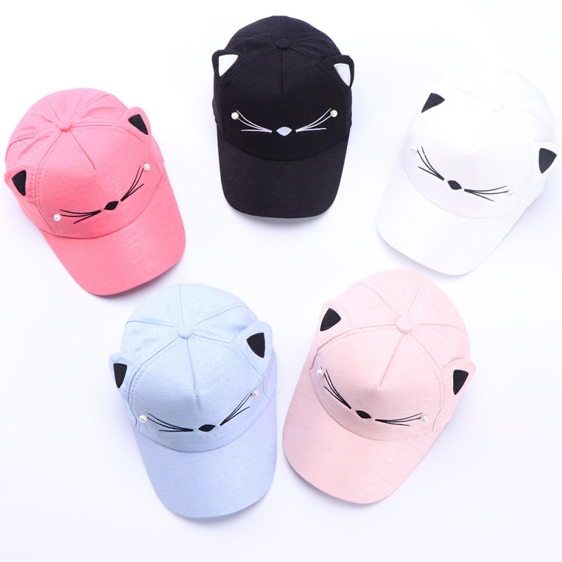 Cartoon Cat Embroidered Baseball Cap – Kids & Adult