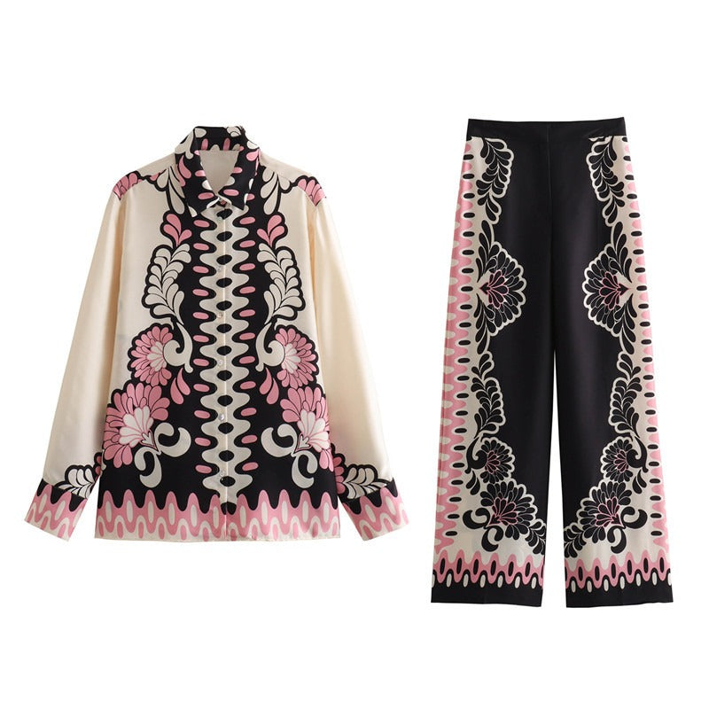 Women's Printed Long-Sleeve Shirt & Pants Set
