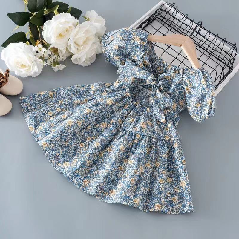 Girls' Dress Fashion Summer Cotton Floral Print Princess Dress for Kids