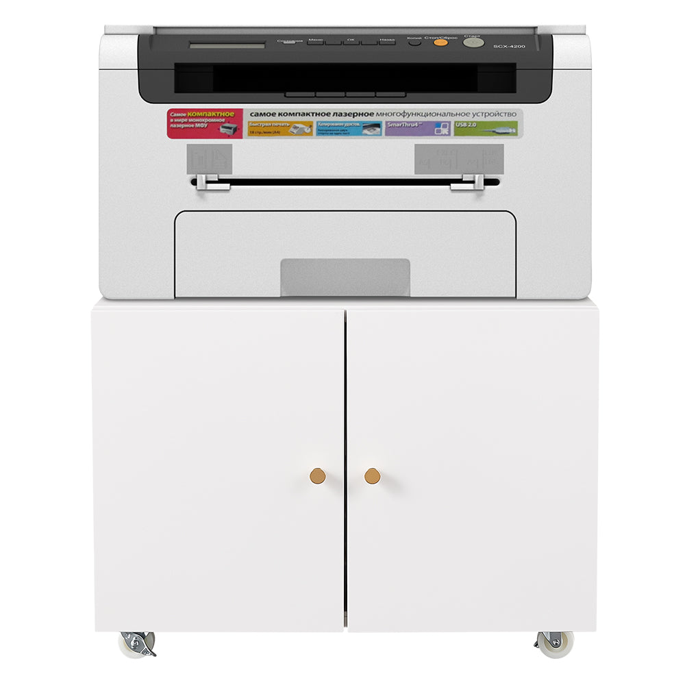 White Mobile Steel Copier Stand Cabinet