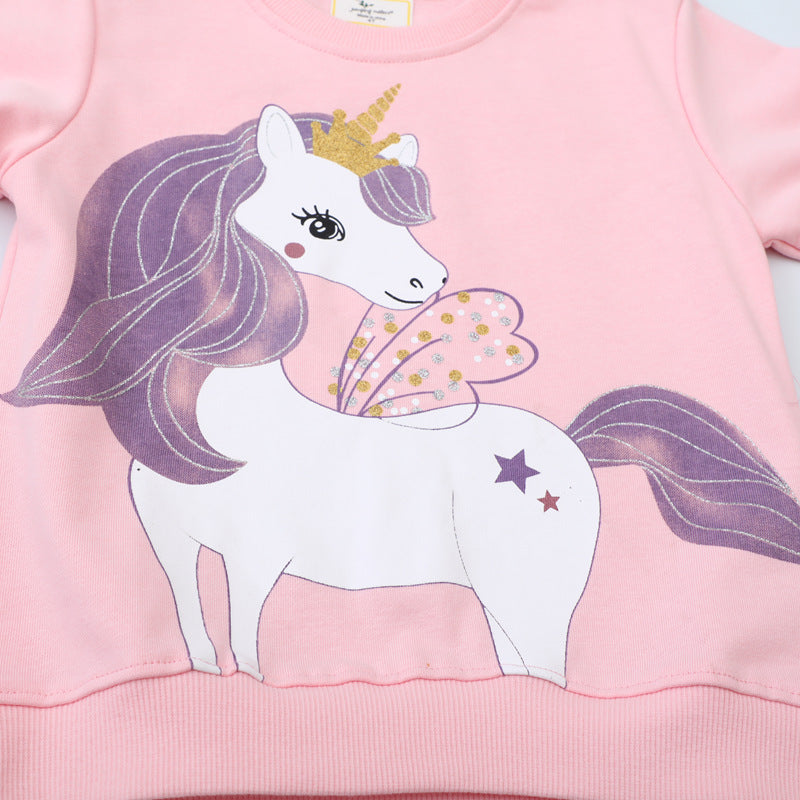 Girls' Pink Cotton Cartoon Hoodie
