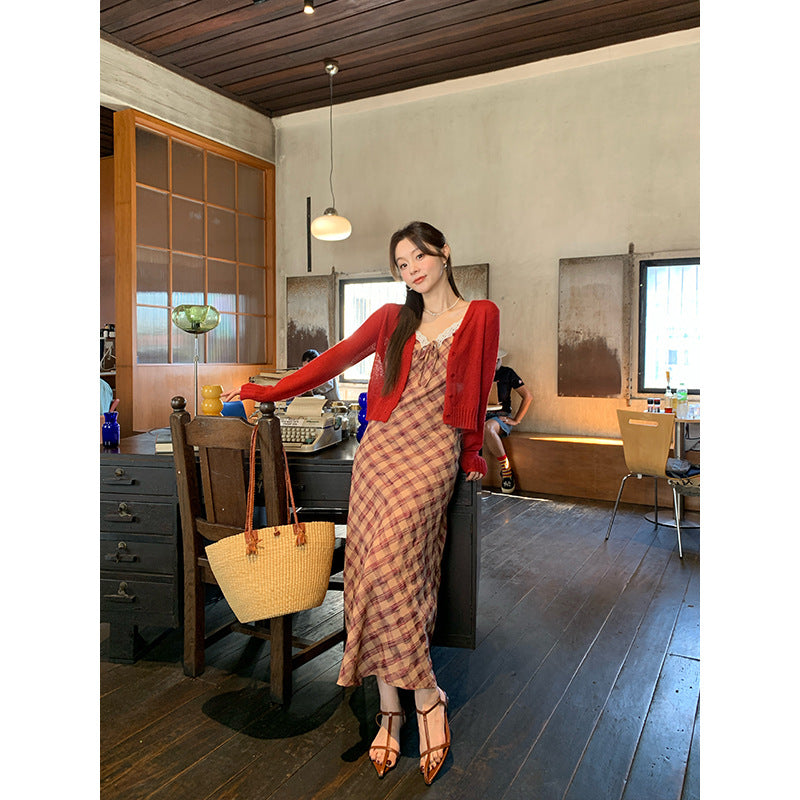 Holiday plaid camisole dress for women