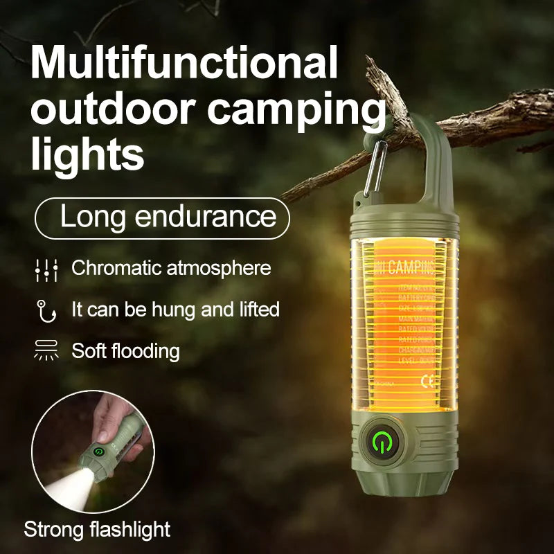 Multi functional outdoor camping light, portable strong light flashlight, rechargeable mini retro camping atmosphere light