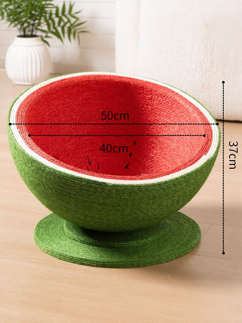 Watermelon-shaped cat scratching post nest by Trendsi, featuring a plush, colorful design perfect for cats to scratch and relax.