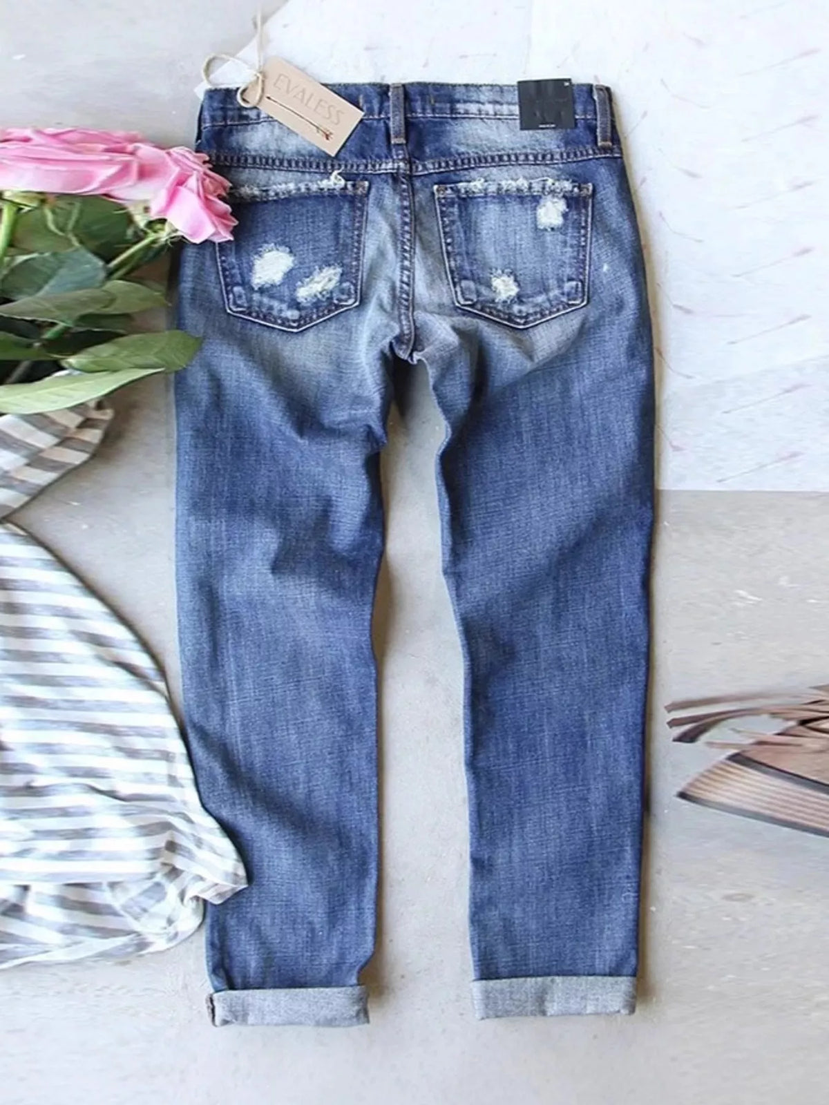 Blue distressed jeans with Santa Claus print, view 3