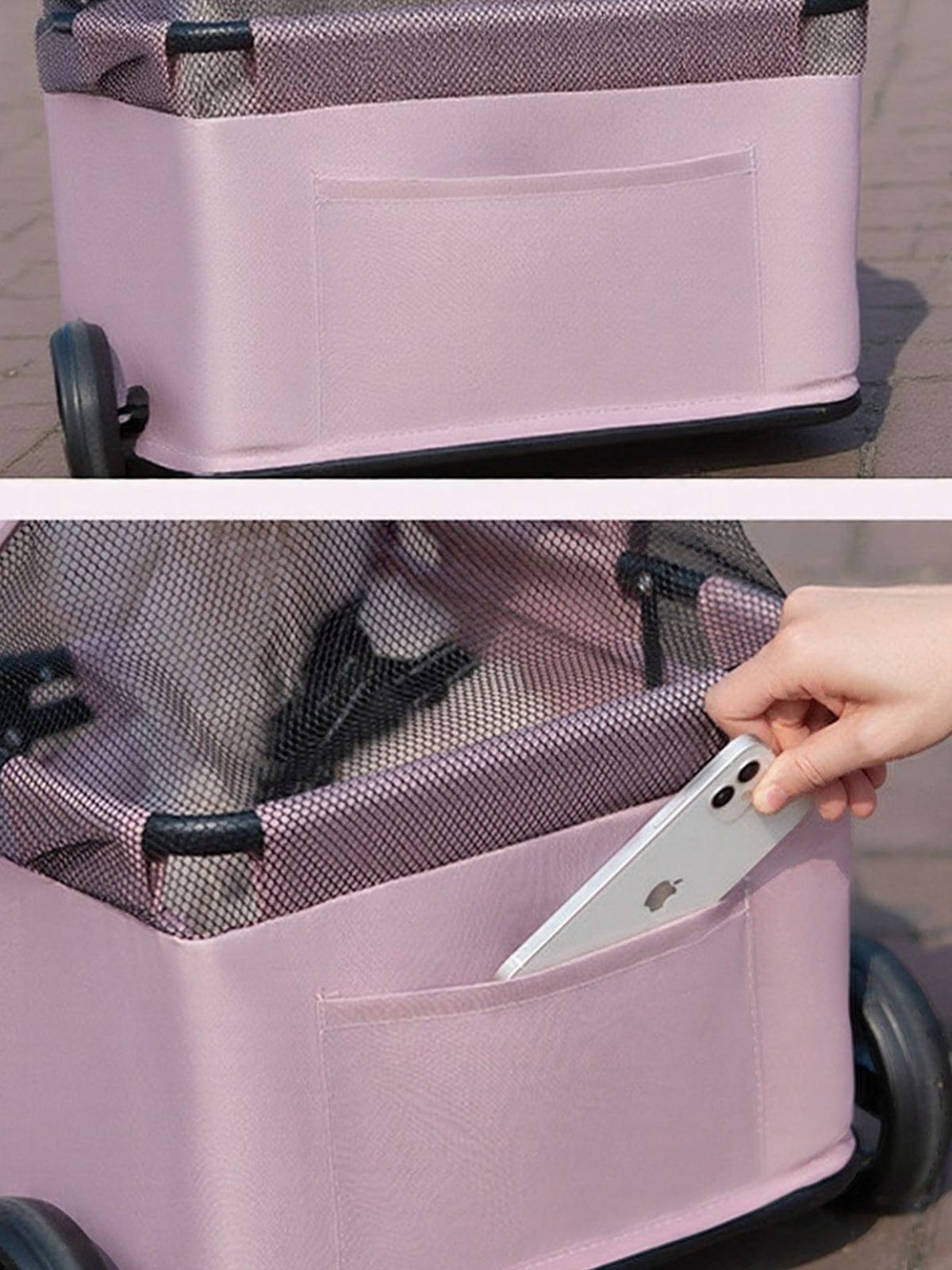 Foldable pet stroller by Trendsi with mesh sides and compact design, suitable for small pets and easy to carry.