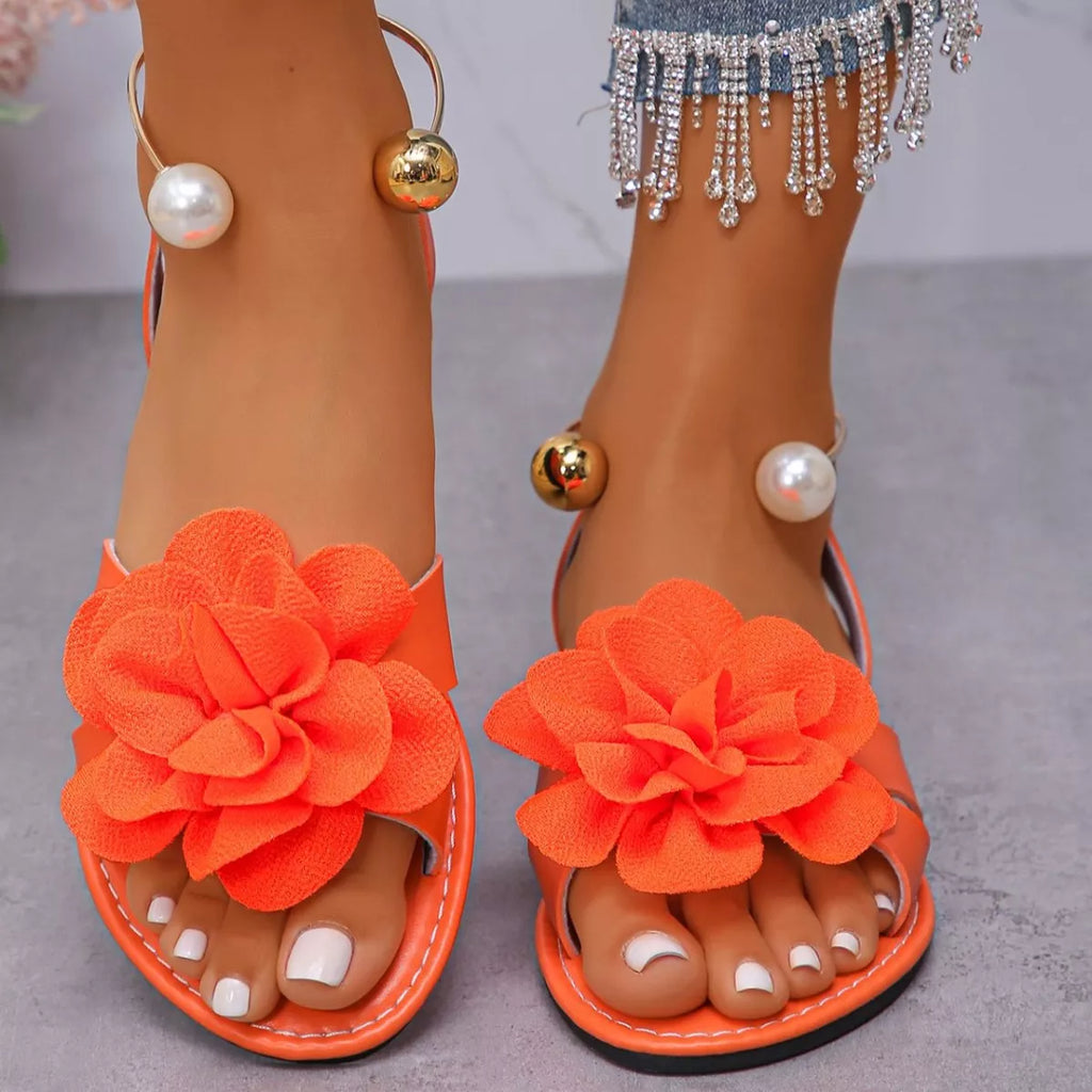 Trendsi flower open toe sandals with floral embellishments, featuring a stylish design and comfortable open toe style.