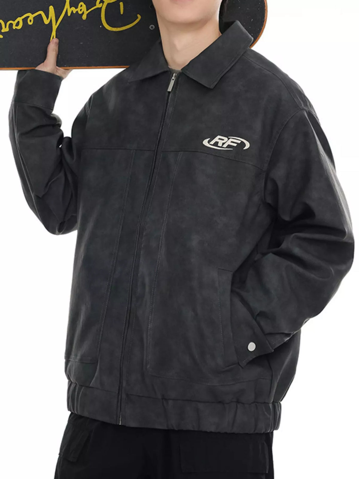 Men's plus size washed zip-up jacket, view 3