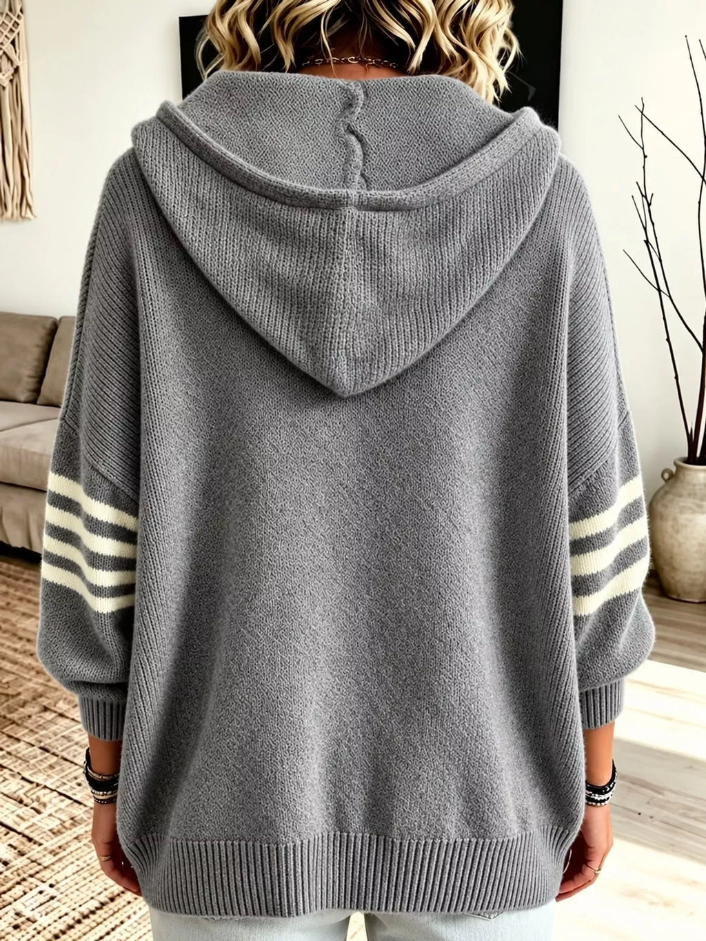 Plus size hooded zip-up knit cardigan, view 2