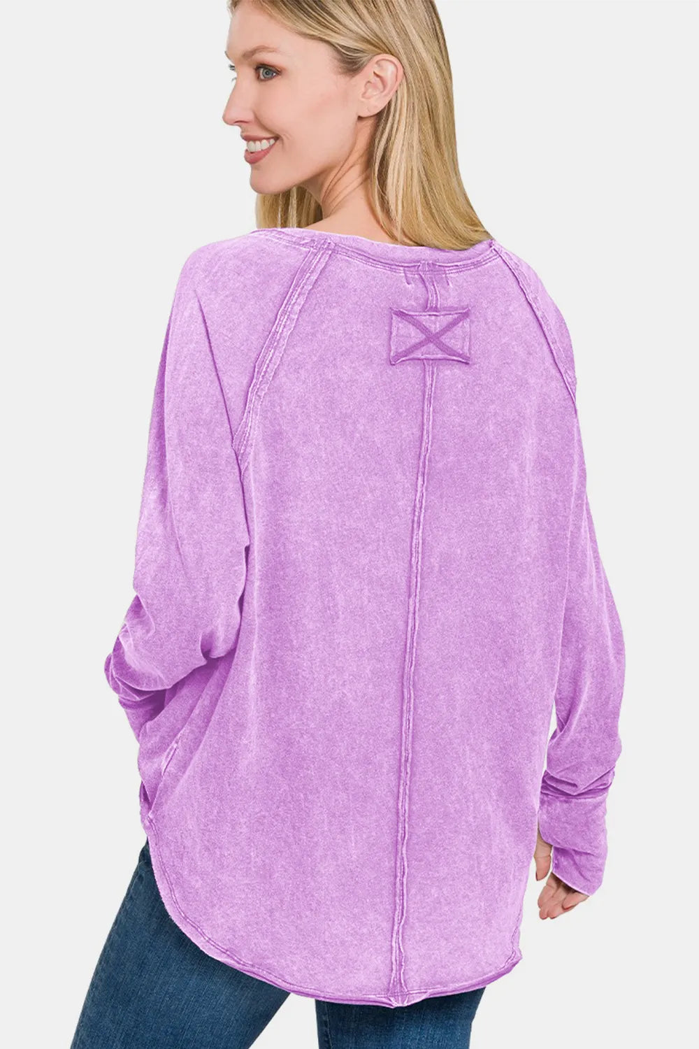 Zenana long sleeve T-shirt with round neck and thumbholes, casual style in black, soft fabric, perfect for everyday wear.