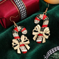 Red Christmas candy cane earrings with zircon