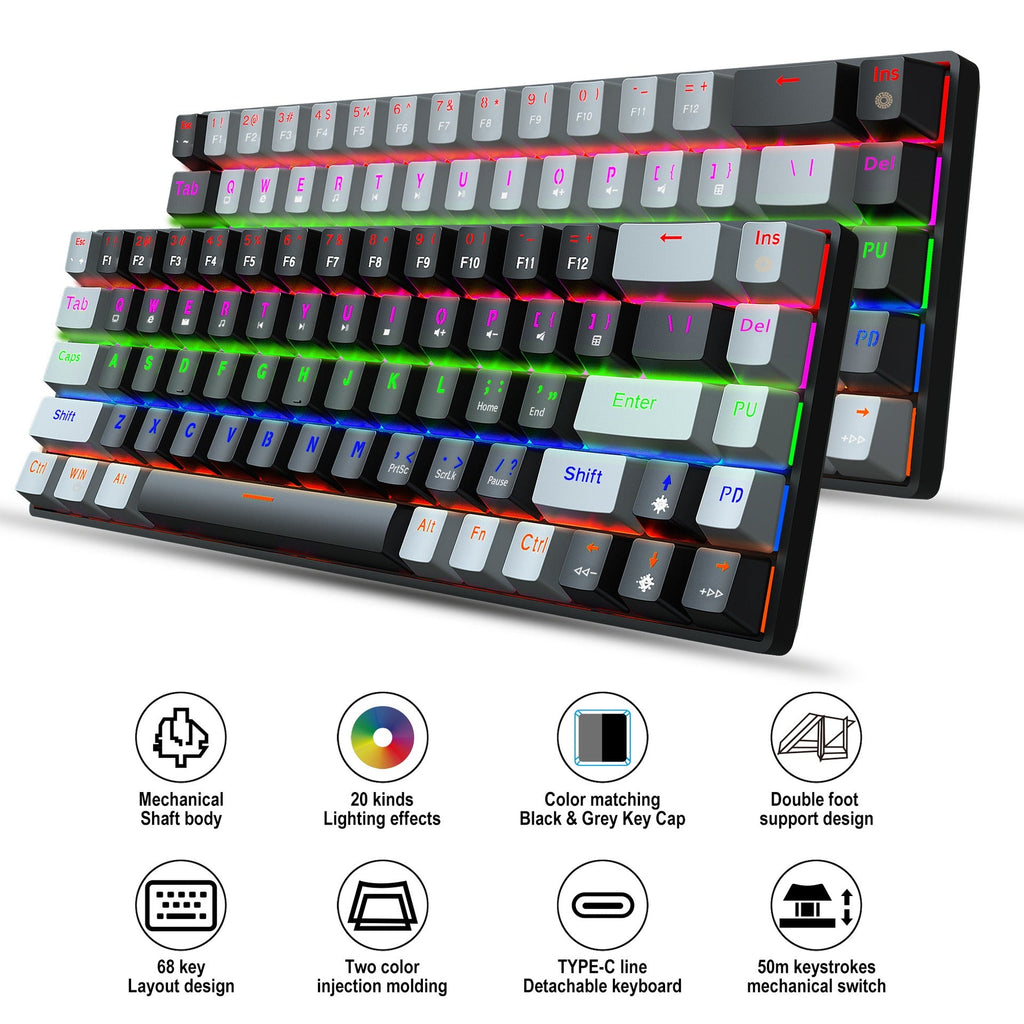 New 68 key RGB luminous esports game with blue and red axis mechanical keyboard laptop MAC 60% eprolo