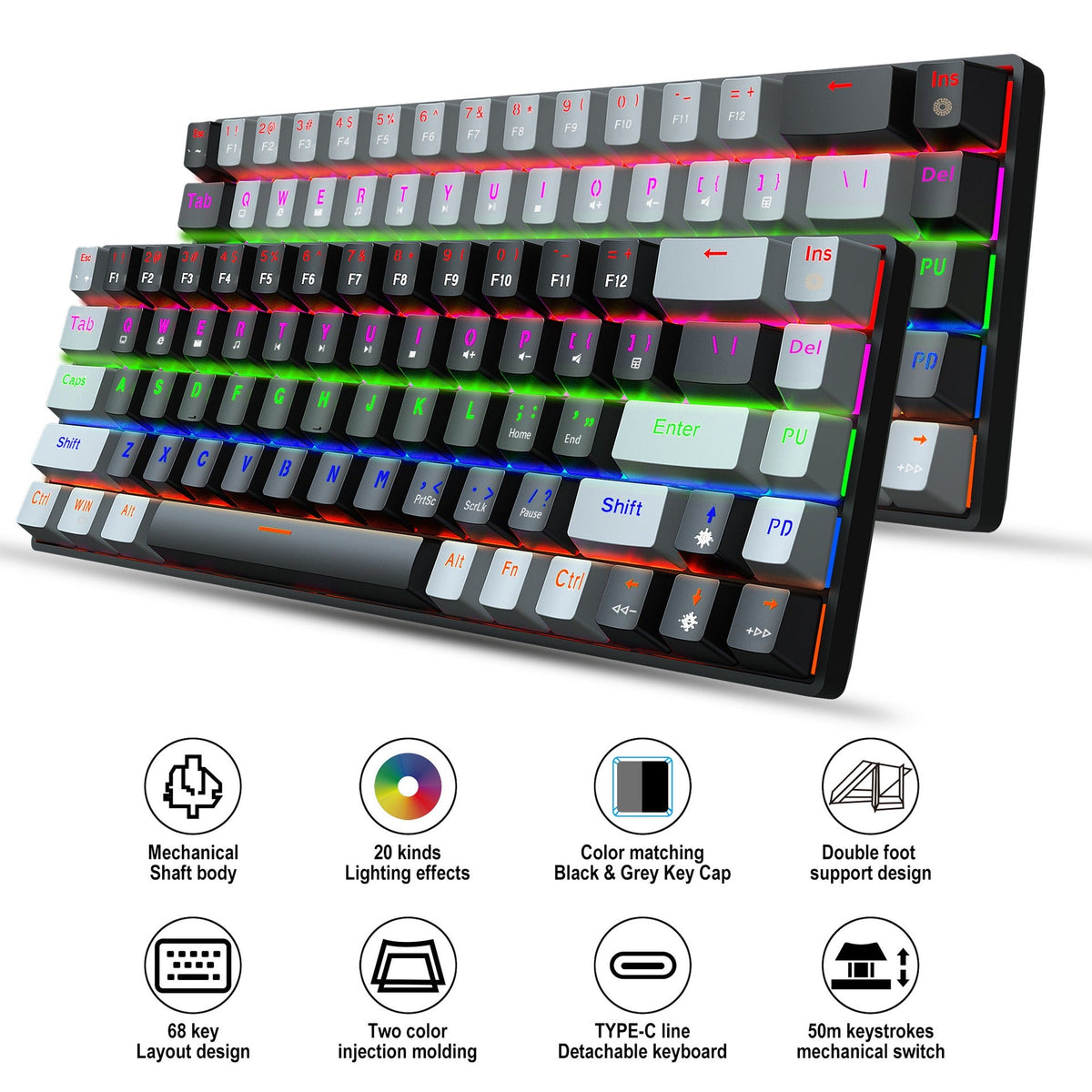 New 68 key RGB luminous esports game with blue and red axis mechanical keyboard laptop MAC 60% eprolo
