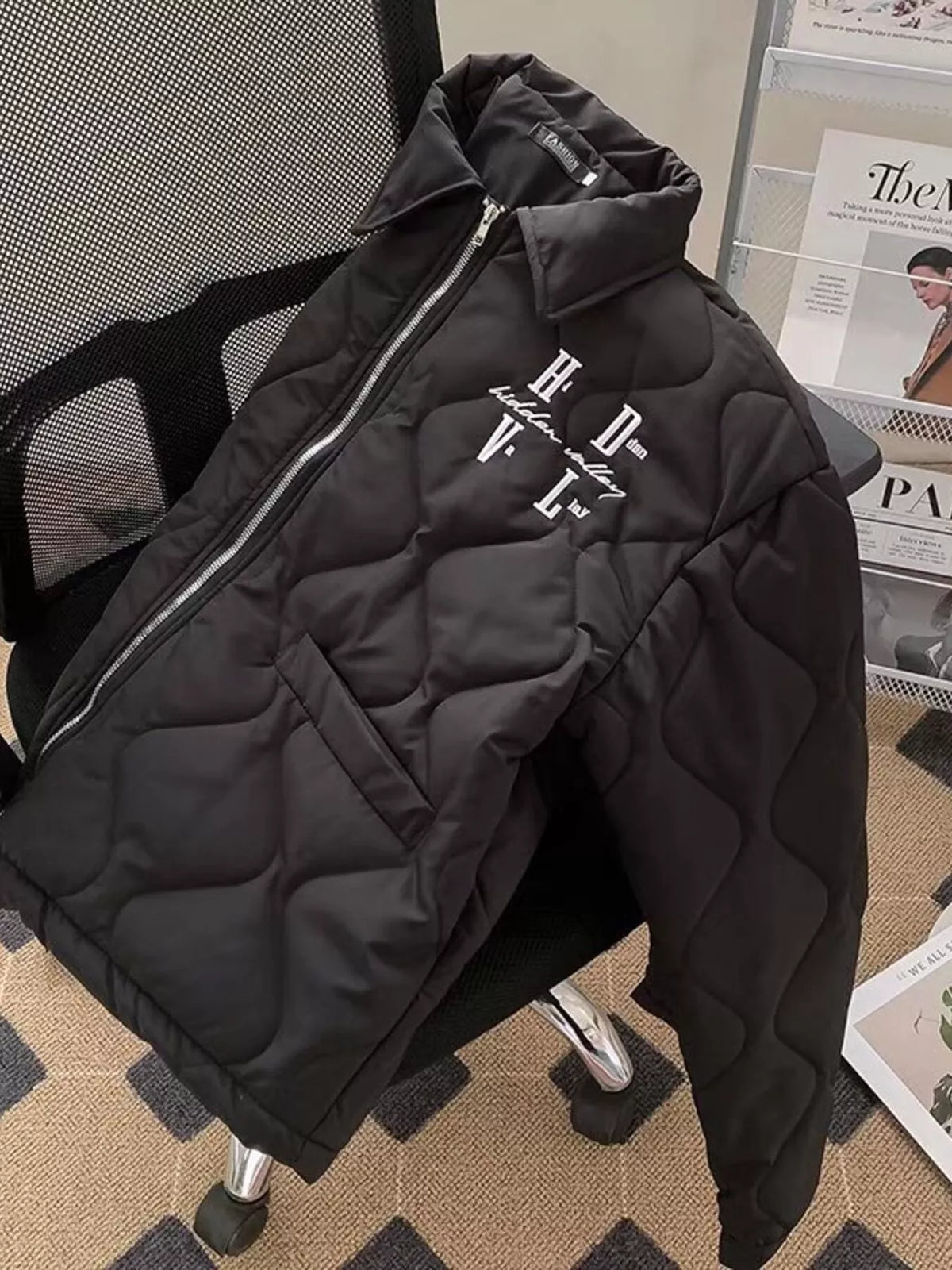 Men's plus size thick quilted zip-up jacket, view 4