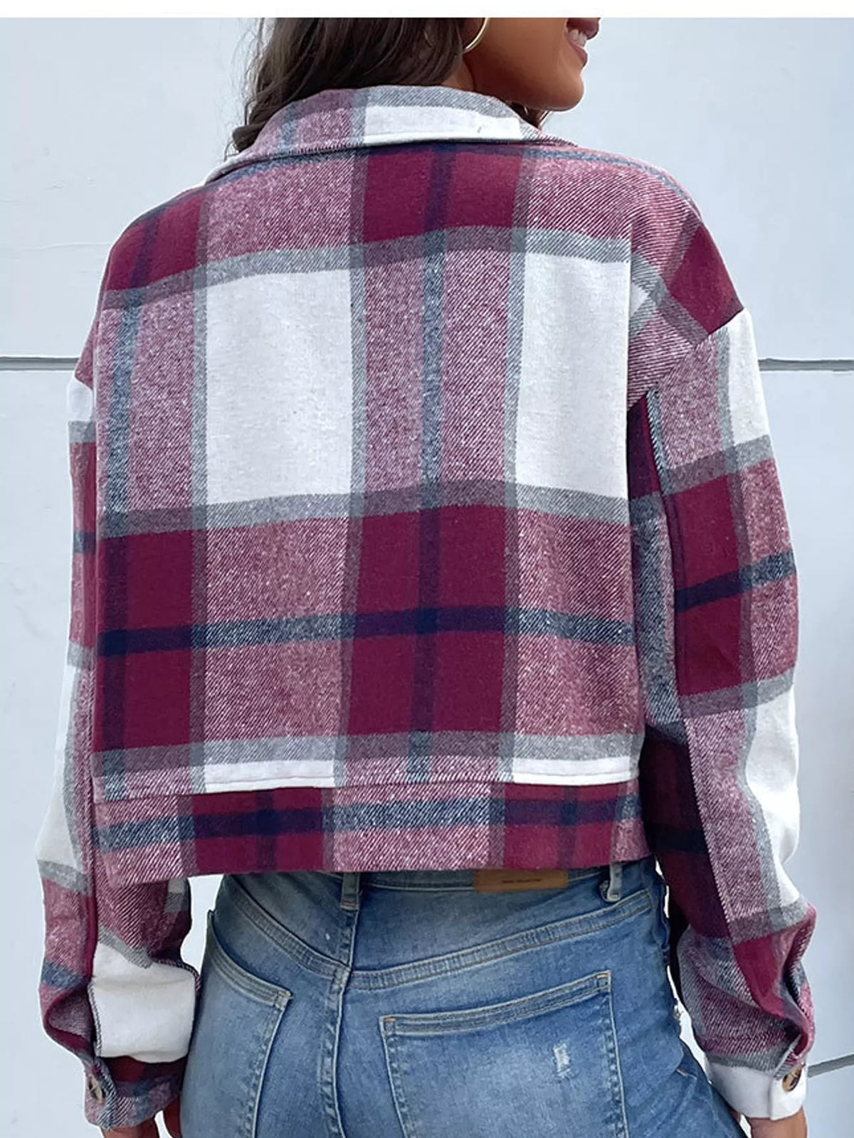 Plaid button-front cropped jacket, view 30