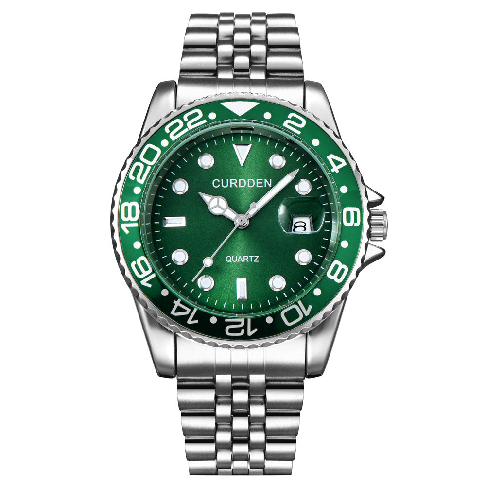 Men’s Steel-Band Quartz Calendar Watch