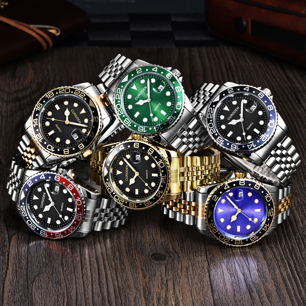 Men’s Steel-Band Quartz Calendar Watch