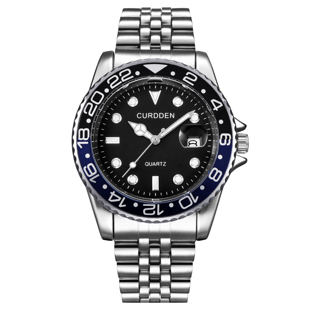 Men’s Steel-Band Quartz Calendar Watch