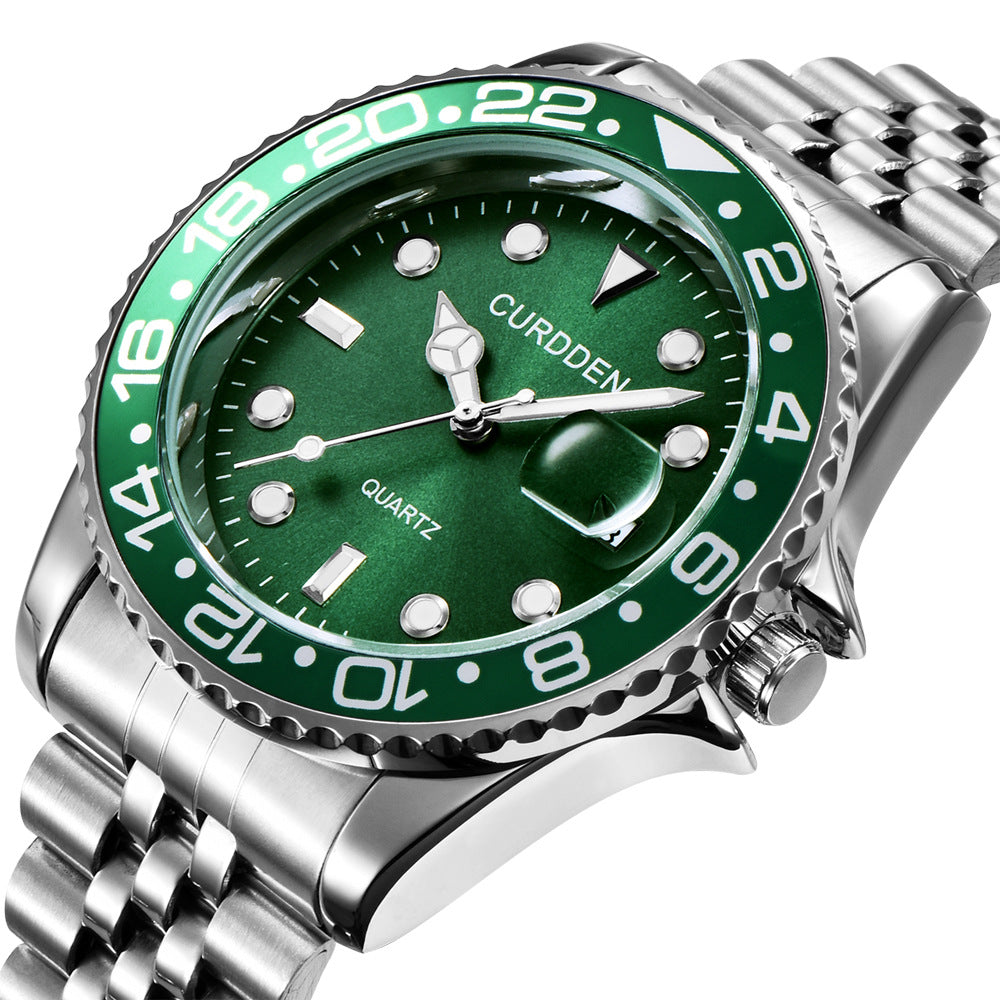 Men’s Steel-Band Quartz Calendar Watch