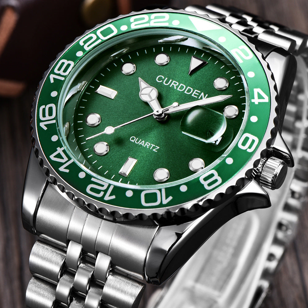 Men’s Steel-Band Quartz Calendar Watch