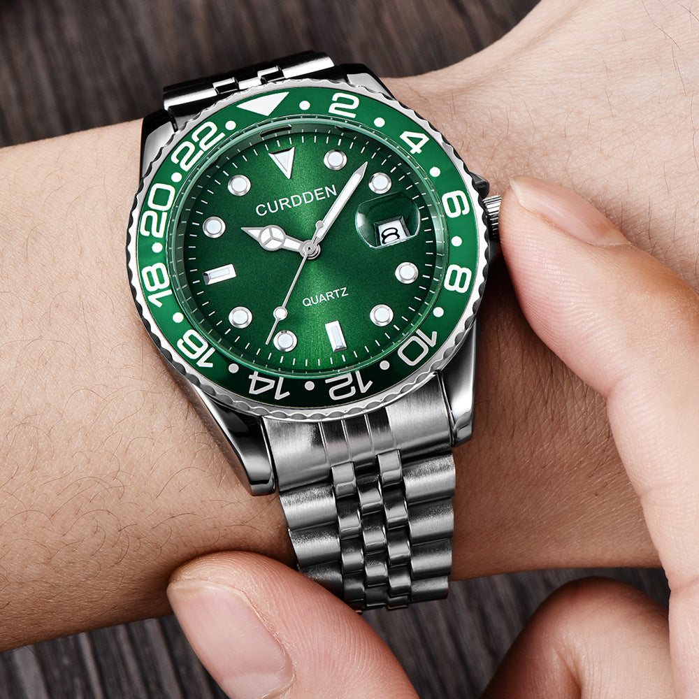 Men’s Steel-Band Quartz Calendar Watch