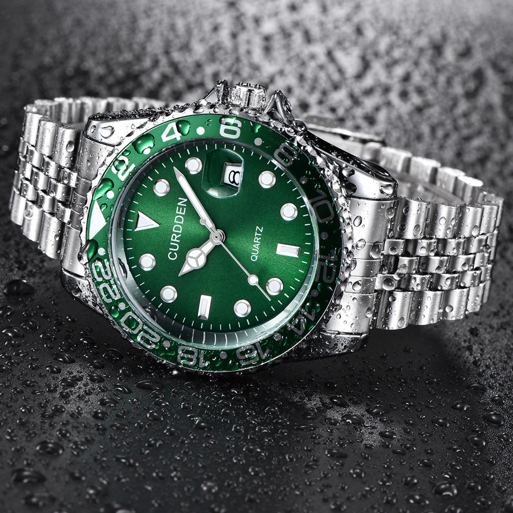 Men’s Steel-Band Quartz Calendar Watch
