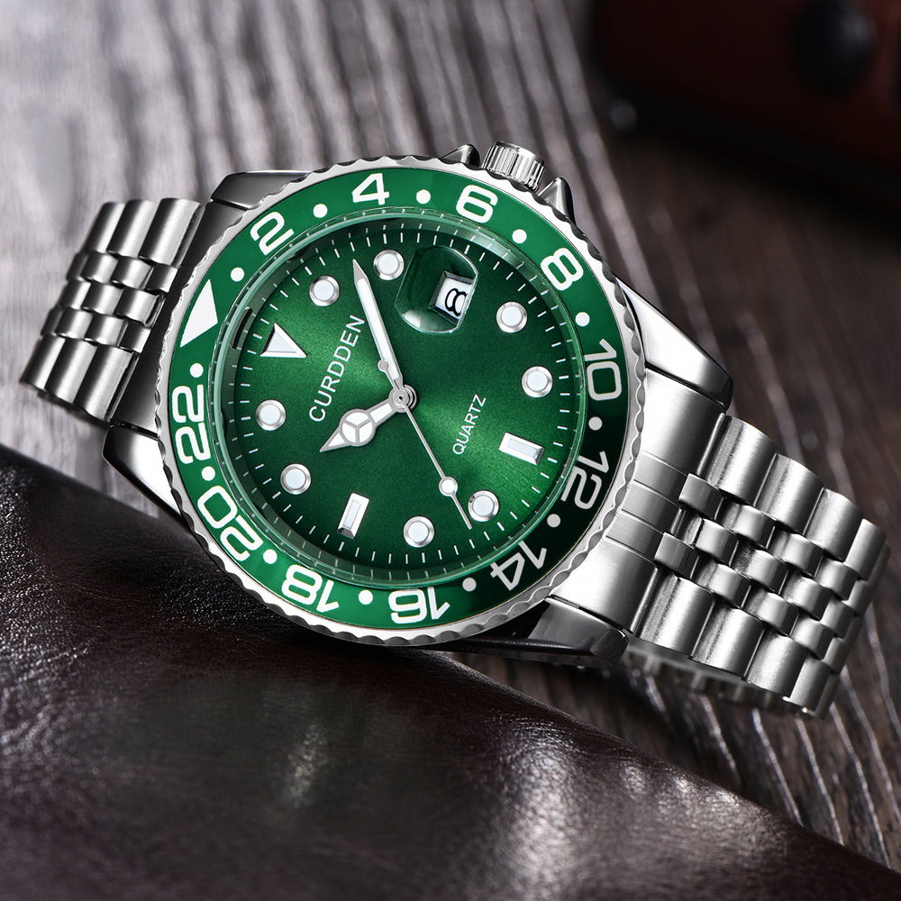 Men’s Steel-Band Quartz Calendar Watch