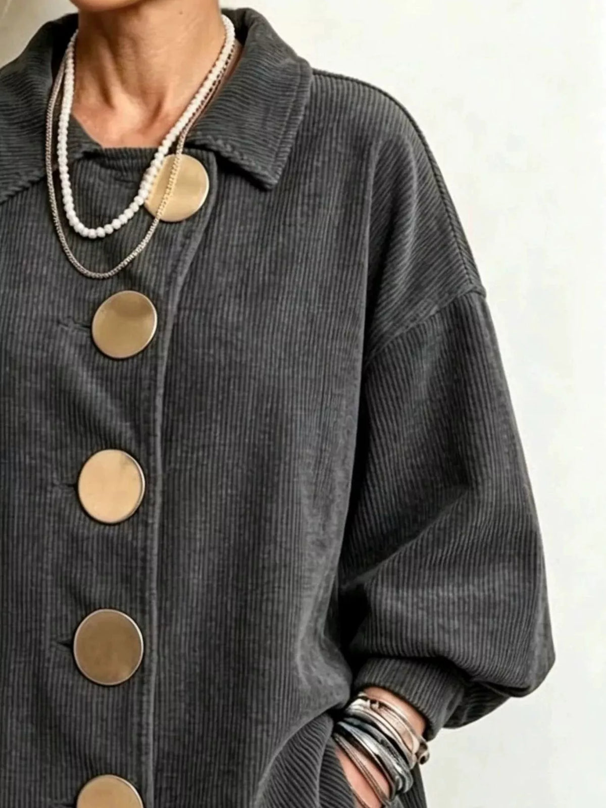 Plus size corduroy button-down jacket, view 4