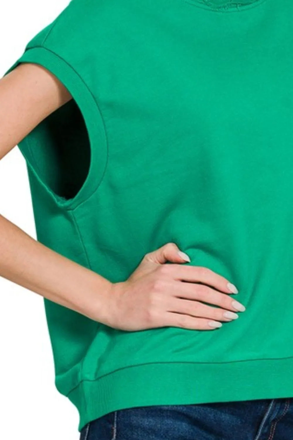 Zenana French Terry round neck cap sleeve T-shirt in soft fabric, casual fit, white color, perfect for everyday wear