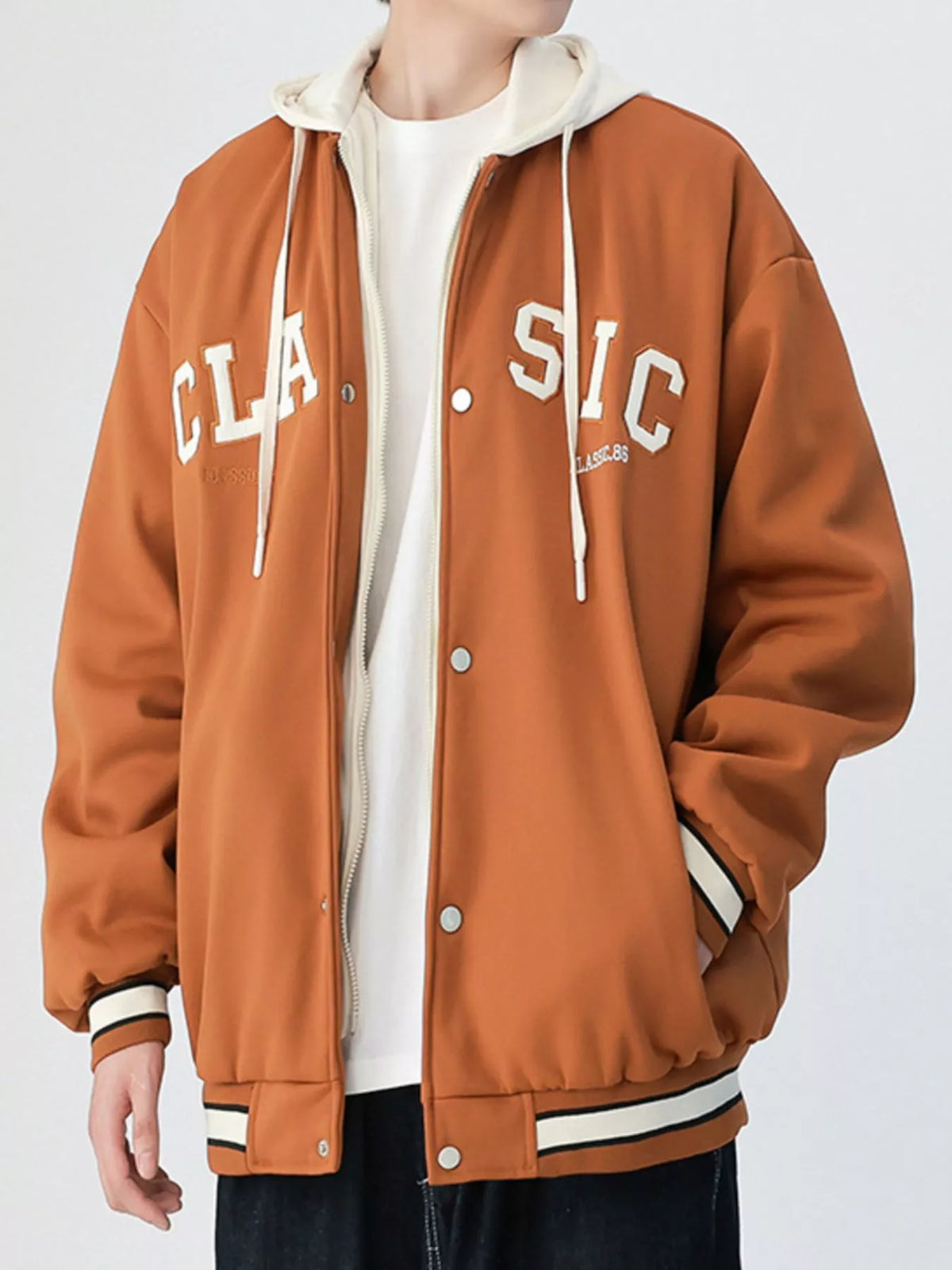 Men's plus size snap-down drawstring hooded jacket, view 4